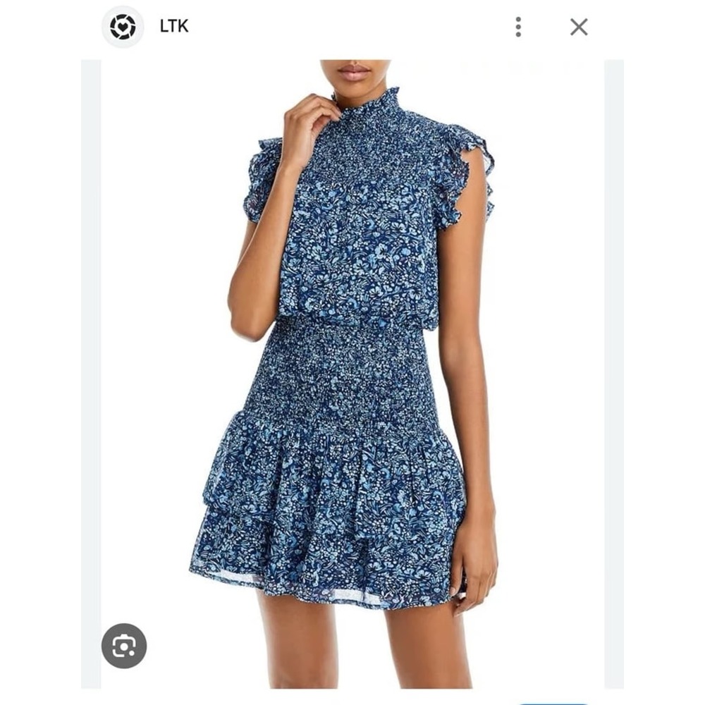 AQUA Smocked Floral Ruffle Mini Dress XL Cottagecore Boho Blue